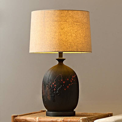 Ceramic Table Lamp With Linen Shade For Warm Ambient Living Room Lighting - OpalDwell