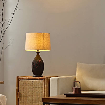 Ceramic Table Lamp With Linen Shade For Warm Ambient Living Room Lighting - OpalDwell