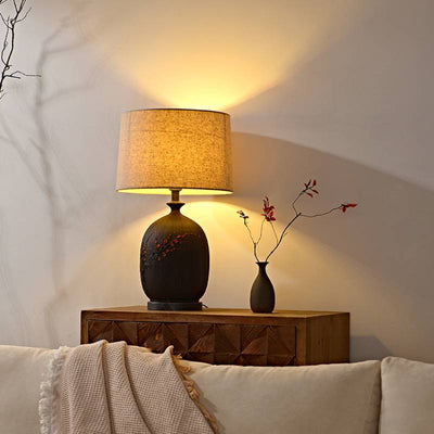 Ceramic Table Lamp With Linen Shade For Warm Ambient Living Room Lighting - OpalDwell