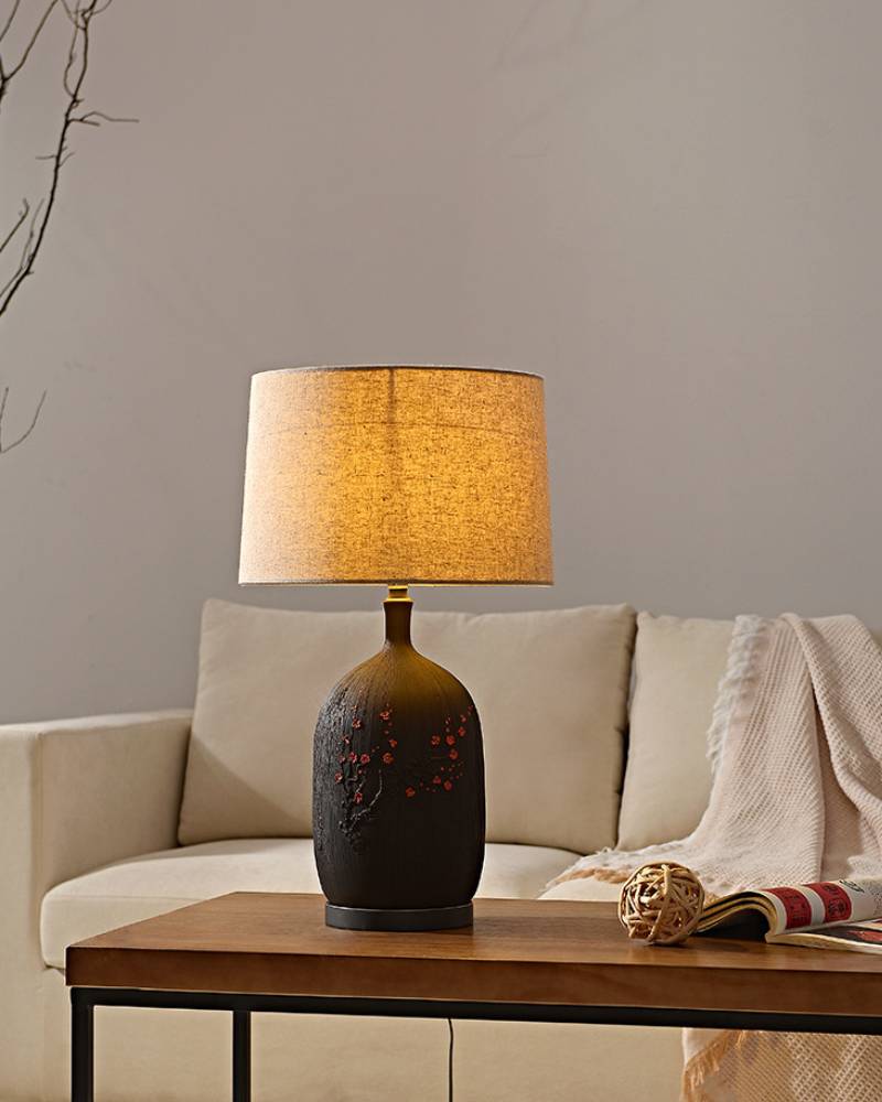 Ceramic Table Lamp With Linen Shade For Warm Ambient Living Room Lighting - OpalDwell