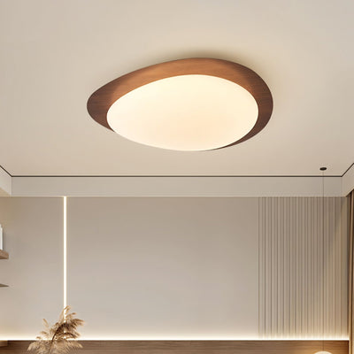 NexaRipple Walnut Pebble Ceiling Light With Warm Glow - OpalDwell