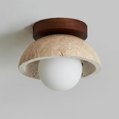SylvaLux Travertine Ceiling Light with Wood Accent Fixture - OpalDwell