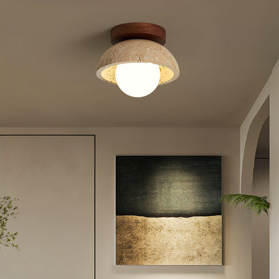 SylvaLux Travertine Ceiling Light with Wood Accent Fixture - OpalDwell