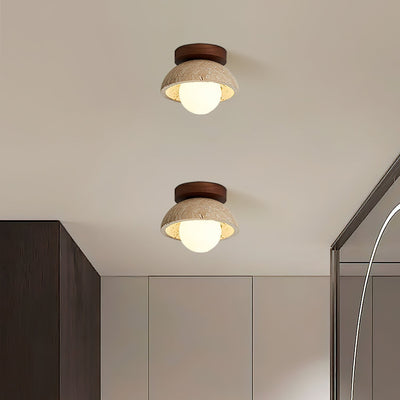 SylvaLux Travertine Ceiling Light with Wood Accent Fixture - OpalDwell