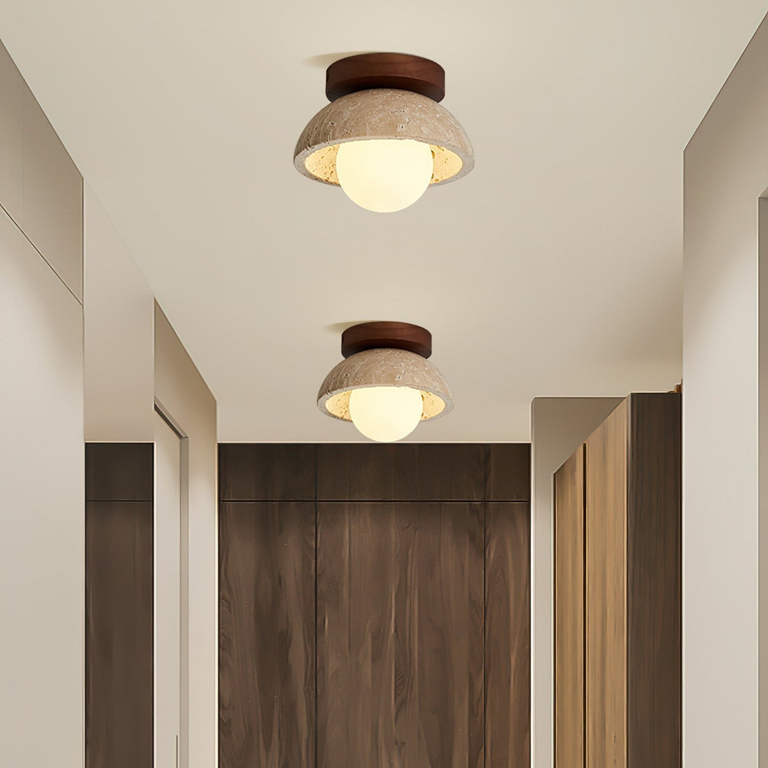 SylvaLux Travertine Ceiling Light with Wood Accent Fixture - OpalDwell