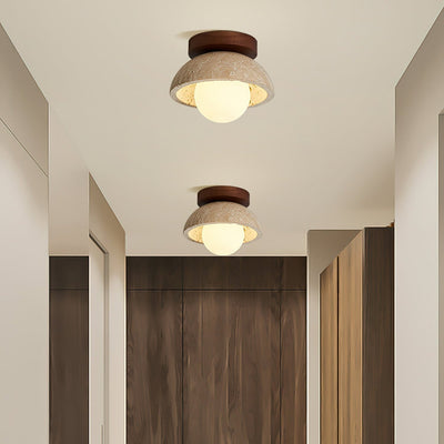 SylvaLux Travertine Ceiling Light with Wood Accent Fixture - OpalDwell
