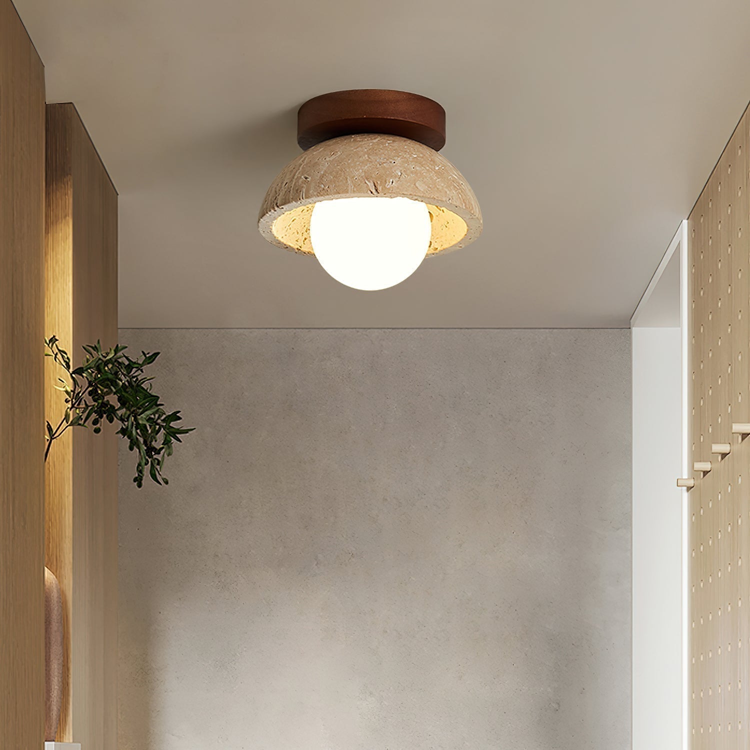 SylvaLux Travertine Ceiling Light with Wood Accent Fixture - OpalDwell