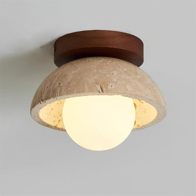 SylvaLux Travertine Ceiling Light with Wood Accent Fixture - OpalDwell