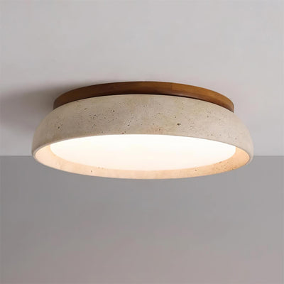 Aureli Natural Travertine Ceiling Light With Wooden Base OpalDwell