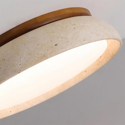 Aureli Natural Travertine Ceiling Light With Wooden Base OpalDwell