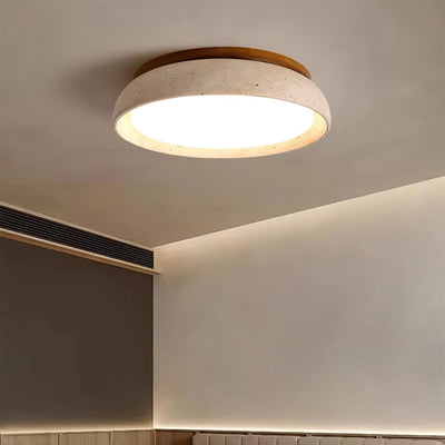 Aureli Natural Travertine Ceiling Light With Wooden Base OpalDwell