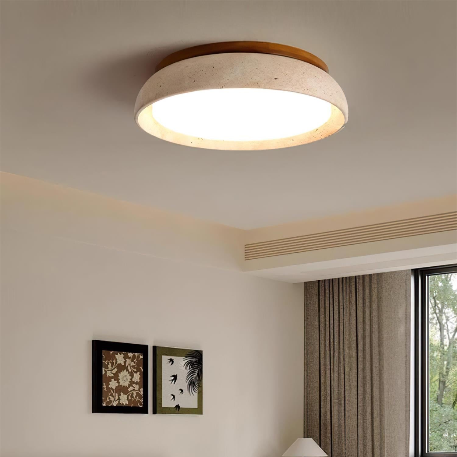 Aureli Natural Travertine Ceiling Light With Wooden Base OpalDwell