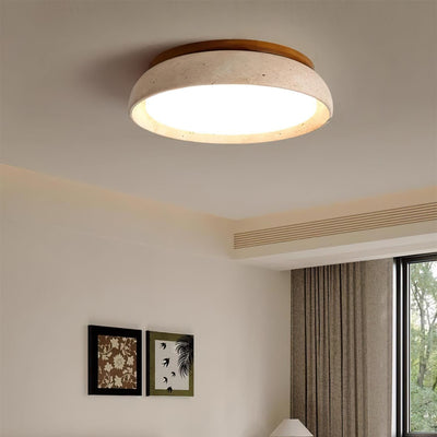 Aureli Natural Travertine Ceiling Light With Wooden Base OpalDwell