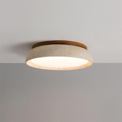 Aureli Natural Travertine Ceiling Light With Wooden Base OpalDwell