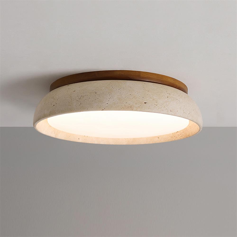 Aureli Natural Travertine Ceiling Light With Wooden Base OpalDwell