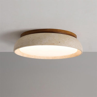 Aureli Natural Travertine Ceiling Light With Wooden Base OpalDwell