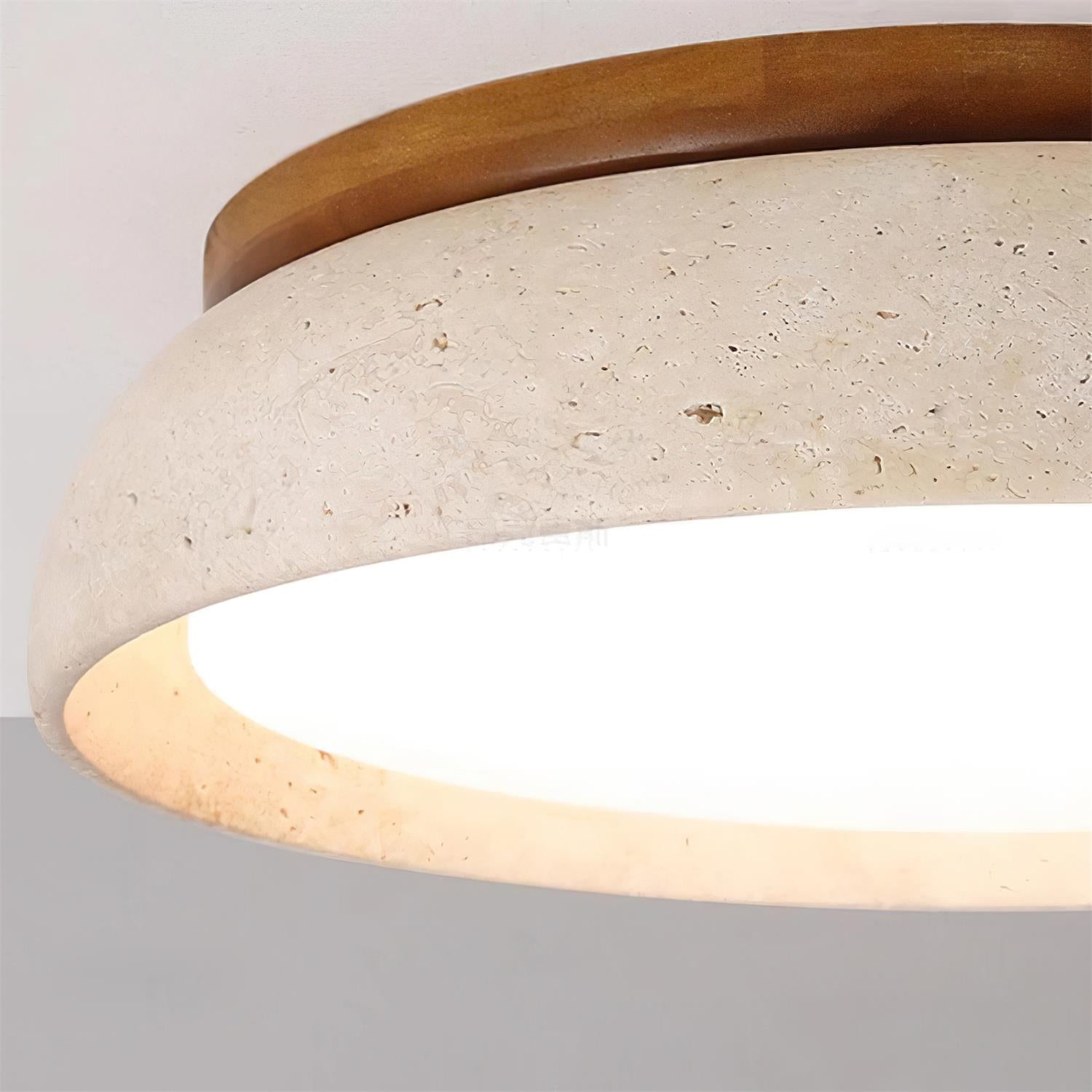 Aureli Natural Travertine Ceiling Light With Wooden Base OpalDwell