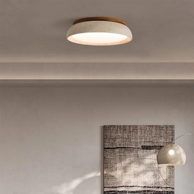 Aureli Natural Travertine Ceiling Light With Wooden Base OpalDwell