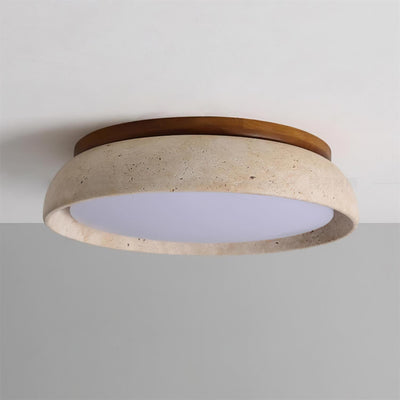 Aureli Natural Travertine Ceiling Light With Wooden Base OpalDwell