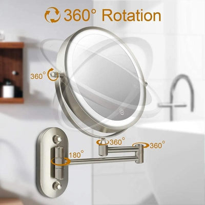 AuroraLux Dual Arm Rechargeable LED Magnifying Makeup Vanity Mirror Wall Mount OpalDwell