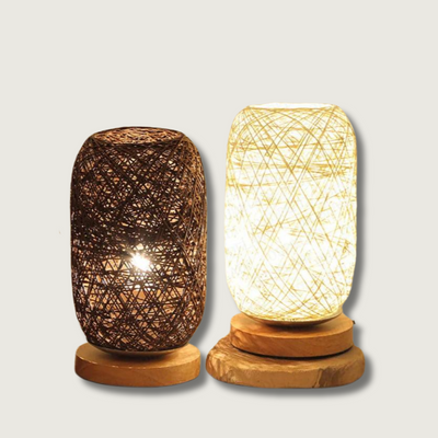 LioraRattan Table Lamp with Woven Rope Shade and Wood Base OpalDwell