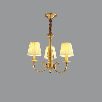 Timeless Brass Chandelier With Fabric Shades For Elegant Ceiling Light OpalDwell