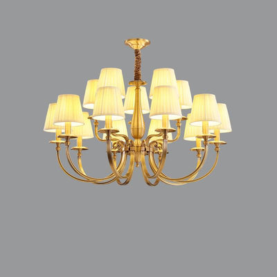 Timeless Brass Chandelier With Fabric Shades For Elegant Ceiling Light OpalDwell