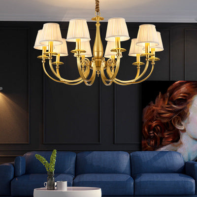 Timeless Brass Chandelier With Fabric Shades For Elegant Ceiling Light OpalDwell