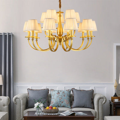 Timeless Brass Chandelier With Fabric Shades For Elegant Ceiling Light OpalDwell