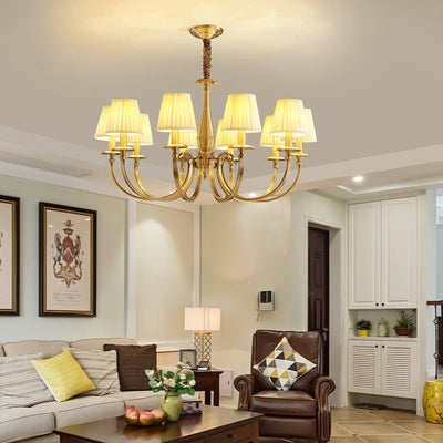 Timeless Brass Chandelier With Fabric Shades For Elegant Ceiling Light OpalDwell