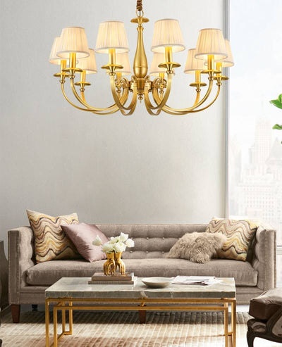 Timeless Brass Chandelier With Fabric Shades For Elegant Ceiling Light OpalDwell