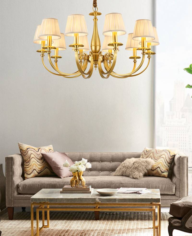 Timeless Brass Chandelier With Fabric Shades For Elegant Ceiling Light OpalDwell