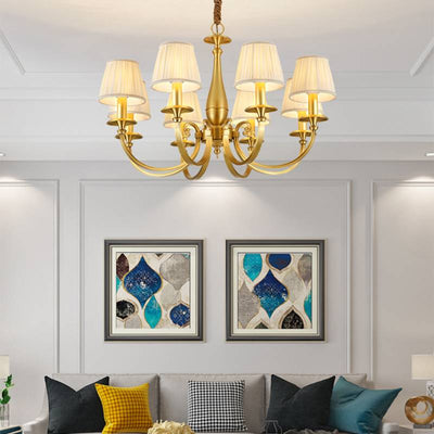 Timeless Brass Chandelier With Fabric Shades For Elegant Ceiling Light OpalDwell