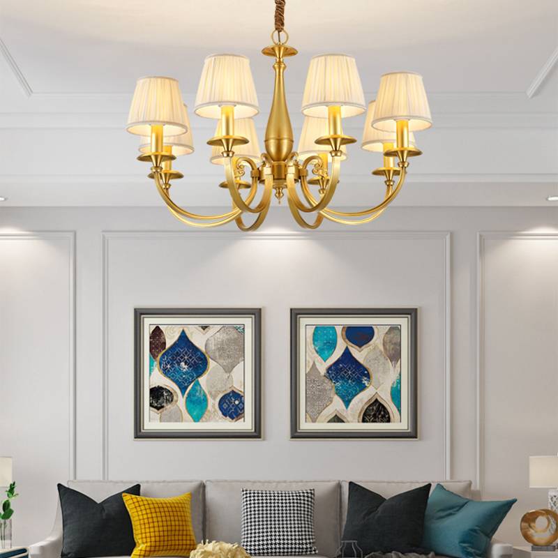 Timeless Brass Chandelier With Fabric Shades For Elegant Ceiling Light OpalDwell