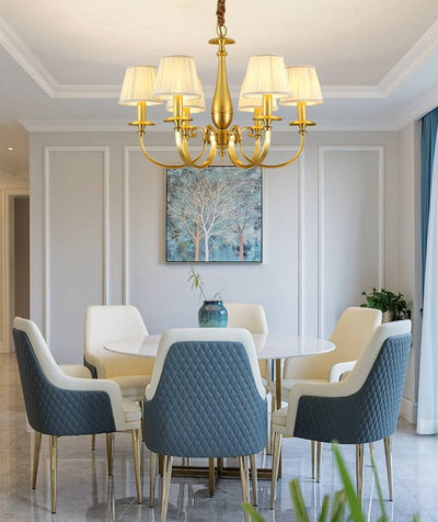 Timeless Brass Chandelier With Fabric Shades For Elegant Ceiling Light OpalDwell