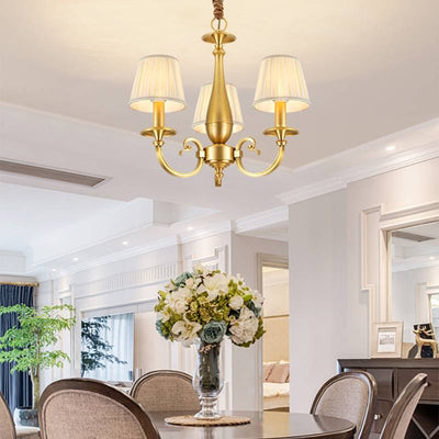 Timeless Brass Chandelier With Fabric Shades For Elegant Ceiling Light OpalDwell