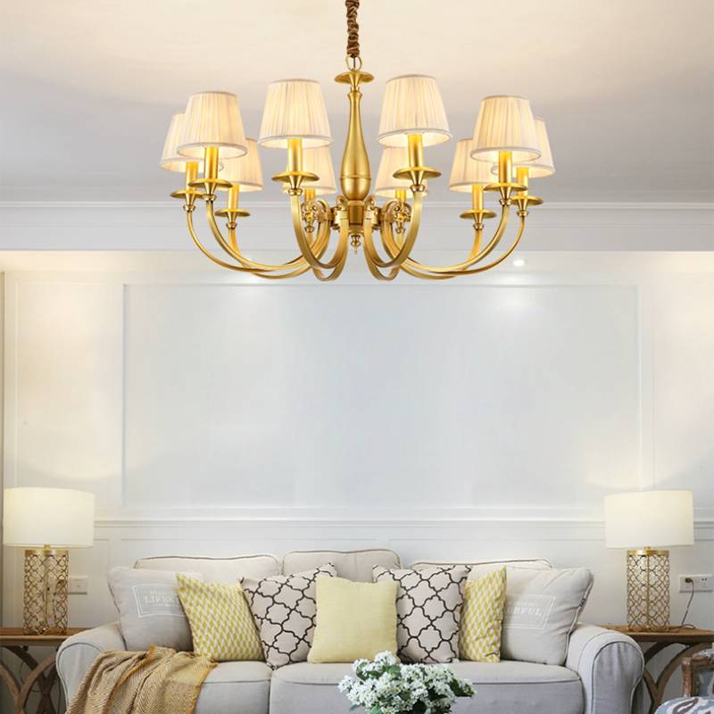 Timeless Brass Chandelier With Fabric Shades For Elegant Ceiling Light OpalDwell