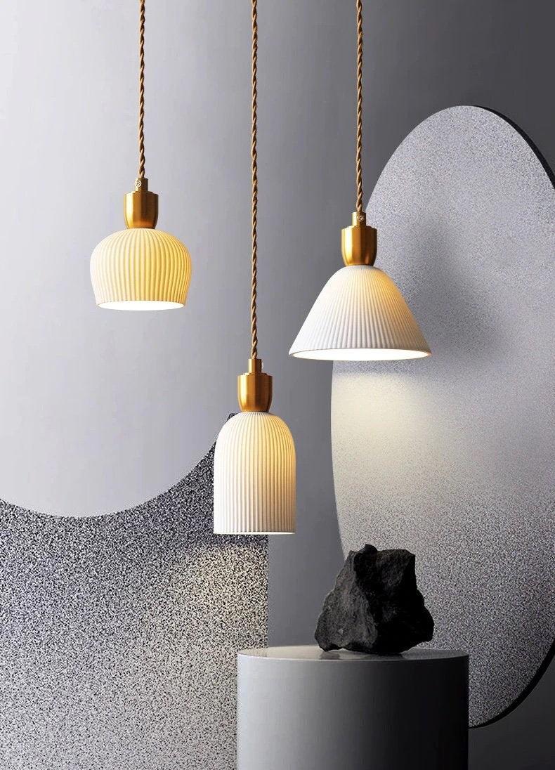 Liora Deco Ribbed Ceramic Pendant Light with Bulb Included - OpalDwell