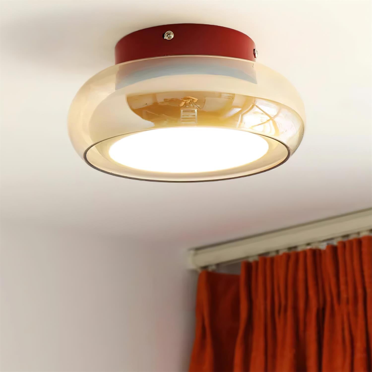 LumaNova Retro Glass Flush Mount Light Cognac Red Band - OpalDwell
