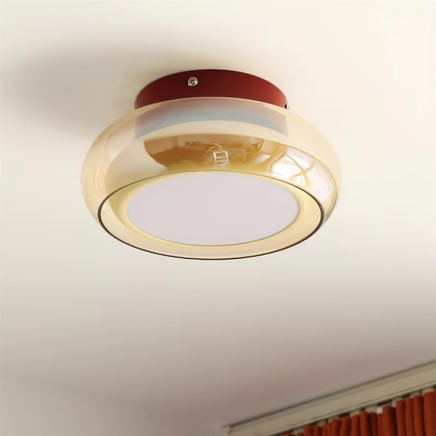 LumaNova Retro Glass Flush Mount Light Cognac Red Band - OpalDwell