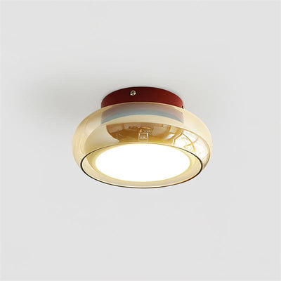 LumaNova Retro Glass Flush Mount Light Cognac Red Band - OpalDwell