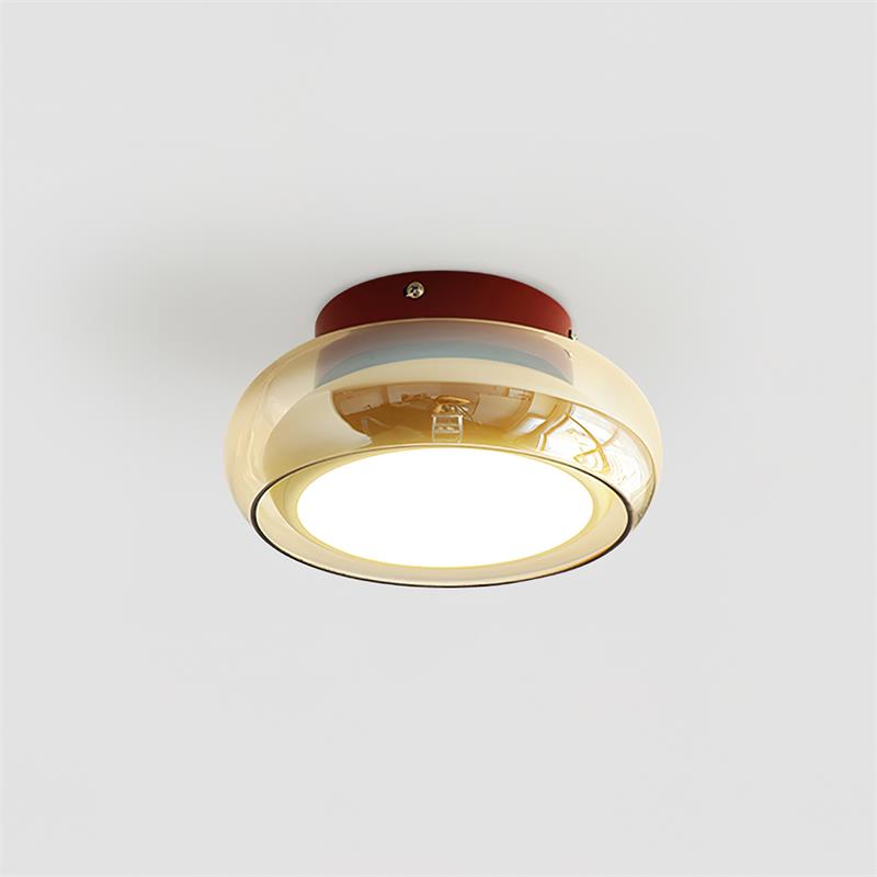 LumaNova Retro Glass Flush Mount Light Cognac Red Band - OpalDwell