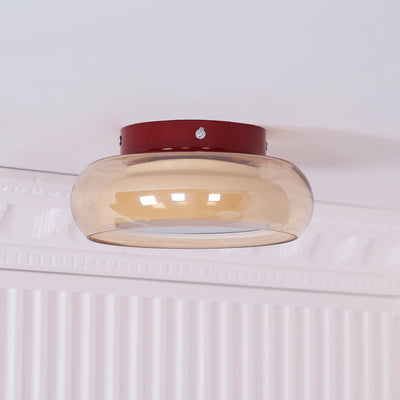 LumaNova Retro Glass Flush Mount Light Cognac Red Band - OpalDwell