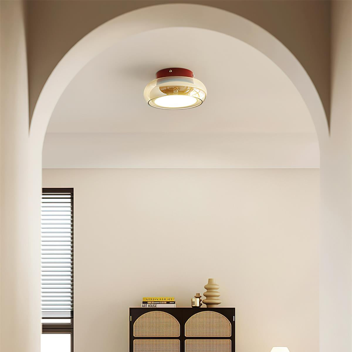 LumaNova Retro Glass Flush Mount Light Cognac Red Band - OpalDwell