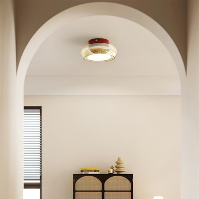 LumaNova Retro Glass Flush Mount Light Cognac Red Band - OpalDwell
