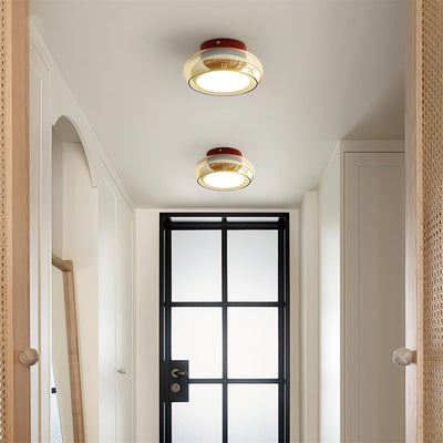 LumaNova Retro Glass Flush Mount Light Cognac Red Band - OpalDwell