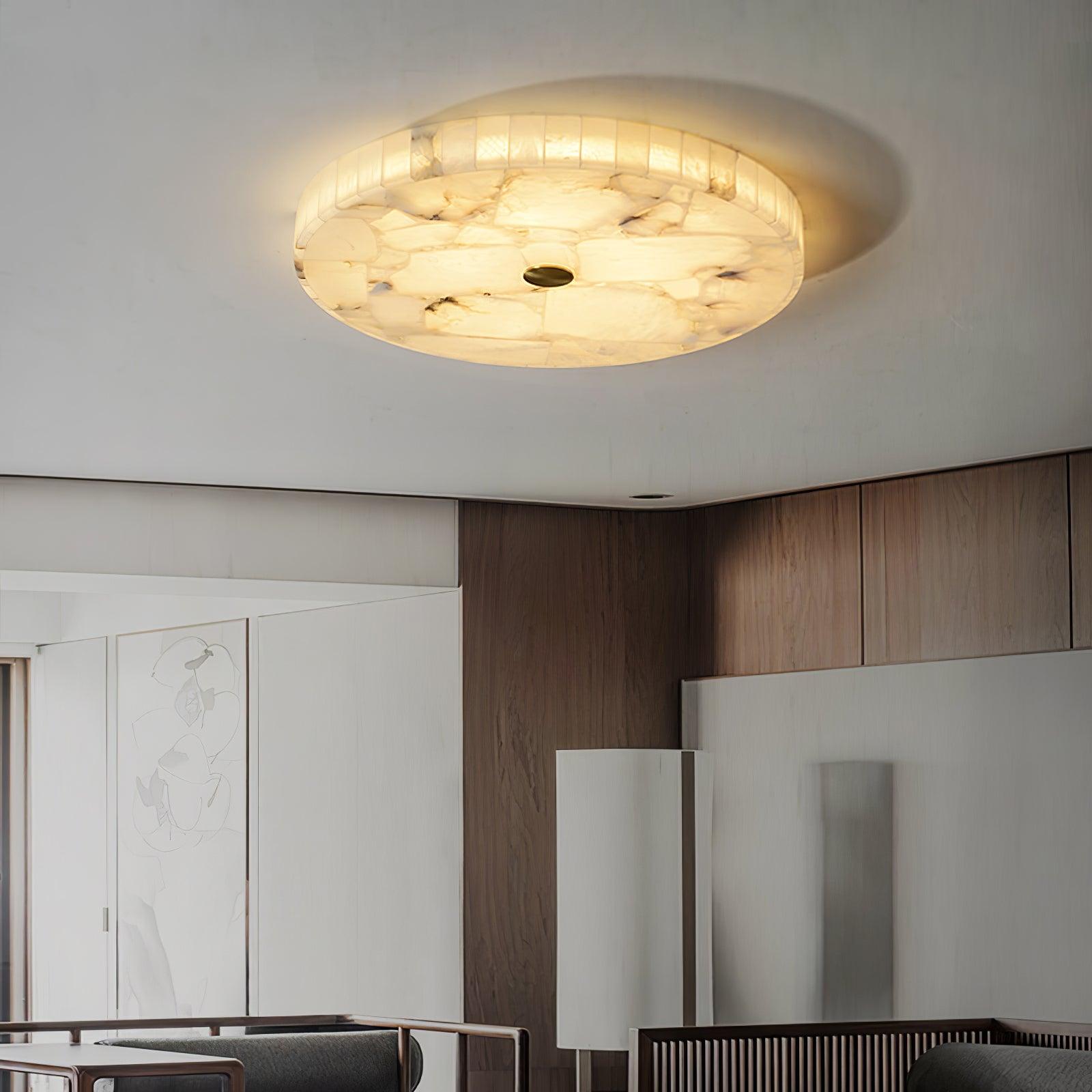 Asterra Classic Circular Round Alabaster Ceiling Lamp - OpalDwell