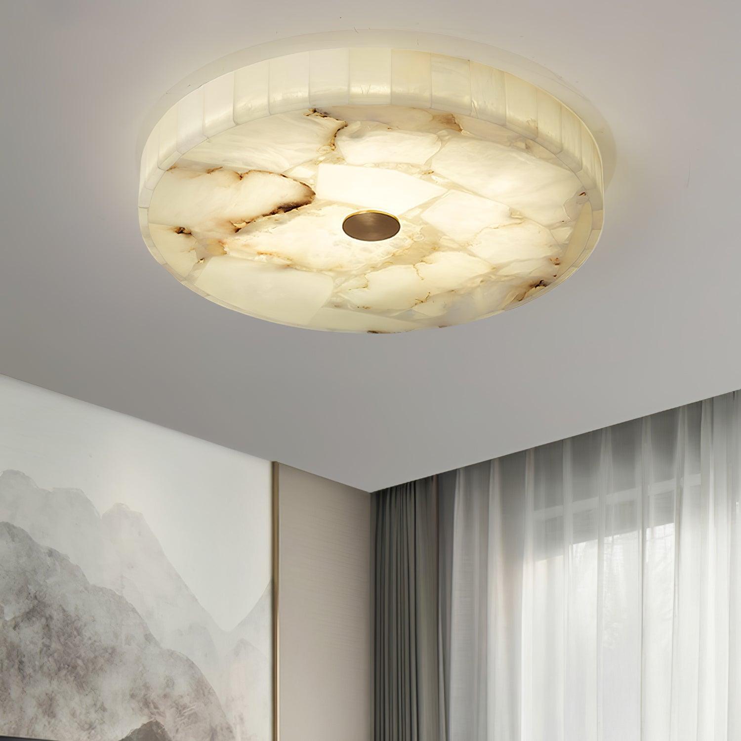 Asterra Classic Circular Round Alabaster Ceiling Lamp - OpalDwell