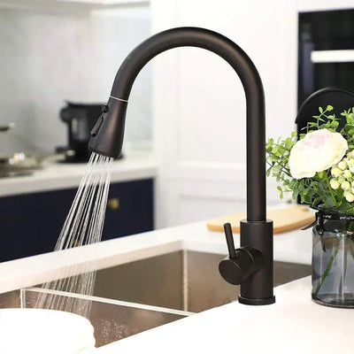 NoirFlow Retractable Kitchen Mixer Tap With Pull Out Spout - OpalDwell