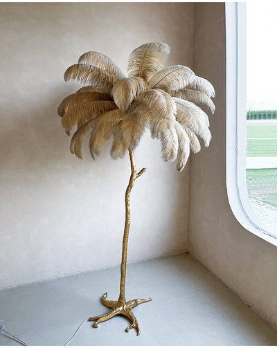 AstraLoom Ostrich Feather LED Floor Lamp with Adjustable Height and Soft Glow OpalDwell